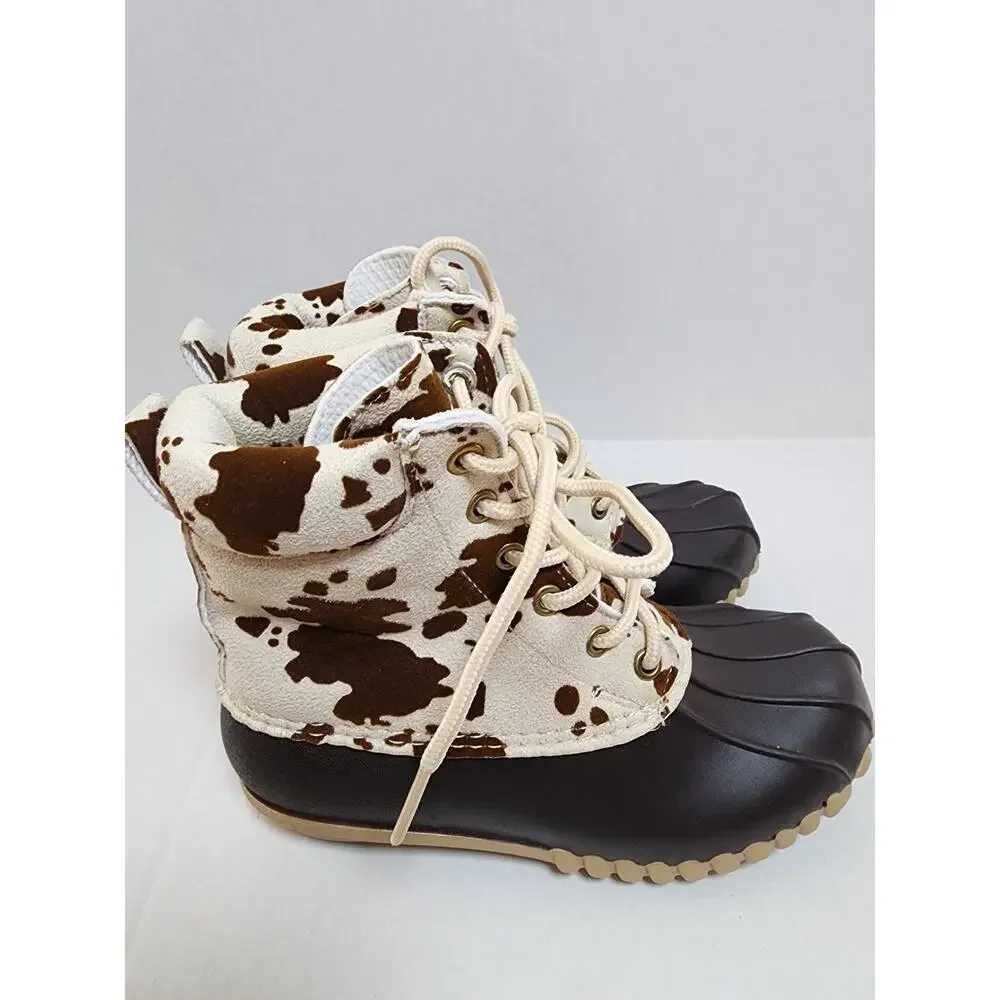 Outwoods‎ Kids Size 12 Cow Print  Lace Up Rubber Boots